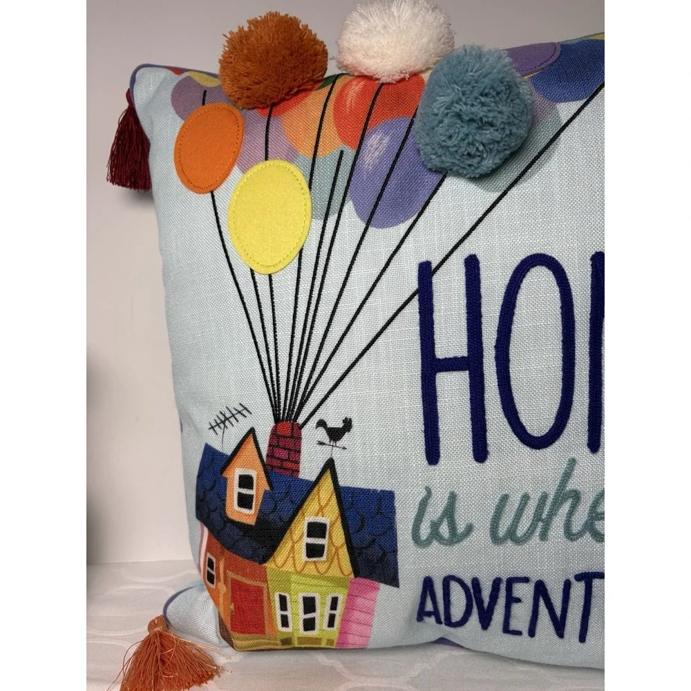 RARE Disney Pixar UP House Balloons Home Is Where The Adventure Is Throw Pillow